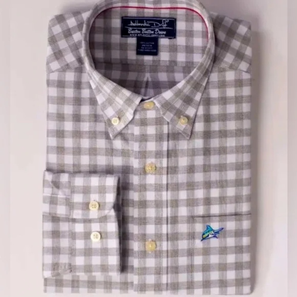 NWT Atlantic Drift Marlin Woven Gingham Button Down Dress Shirt